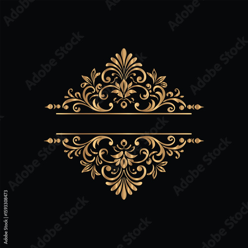 Vector golden vintage frame for design template. Elegant element for design in Eastern style, place for text. Floral golden border. Lace illustration for invitations and greeting cards.
