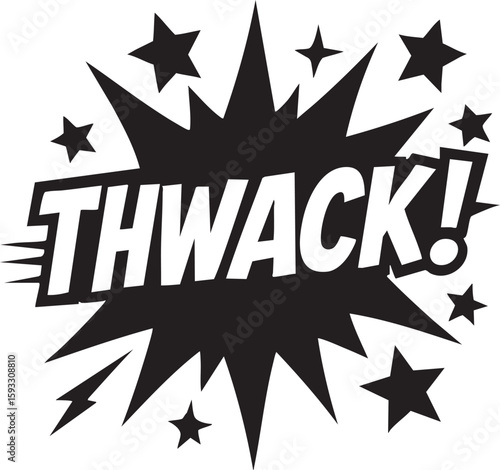 Dynamic 'Thwack!' Graphic Bold Black and White Comic Explosion for Impactful Visuals