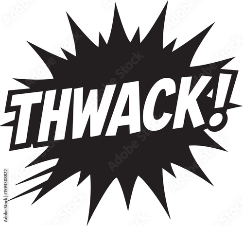 Thwack Comic Book Sound Effect Illustration - Classic Onomatopoeia Graphic Burst in Bold Black and White Design