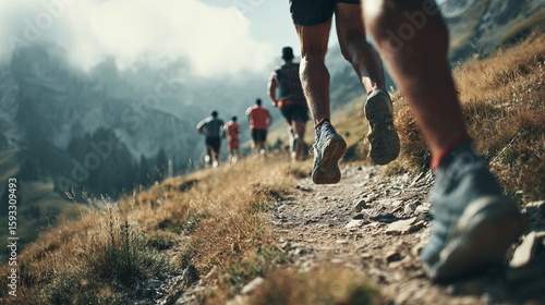 Trail Running Race Mountain Runners Athletes Endurance Sport Active Lifestyle Outdoor Fitness Summer Nature Scenic View Stunning Landscape  Trail Running Competition sky team speed