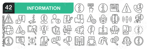 Set Of Information Line Icons. Contains such icons as Instruction, Privacy Policy, Info Center, Rule, Guide, Reference, Support, Manual, Help, and more.