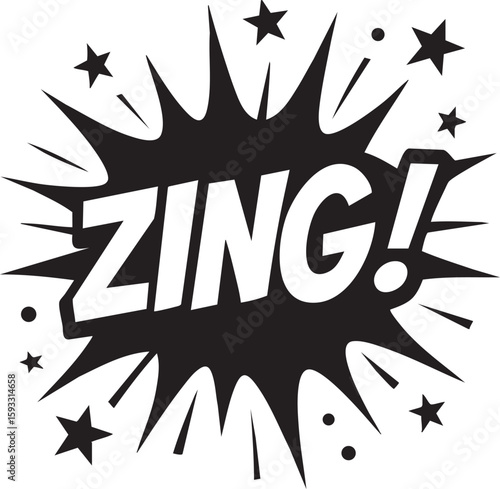 Dynamic 'ZING!' Graphic Burst with Star Accents - Energetic and Bold Vector Design for Creative Projects