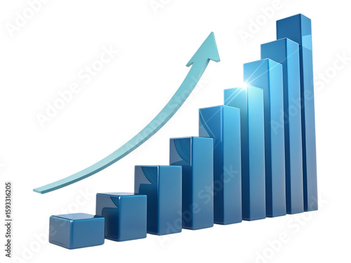 A blue bar graph with an arrow pointing upwards on a black background representing growth and success created with generated ai