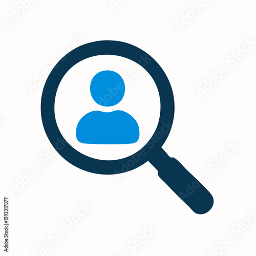 A magnifying glass icon focuses on a person, symbolizing a search for or investigation of an individual.