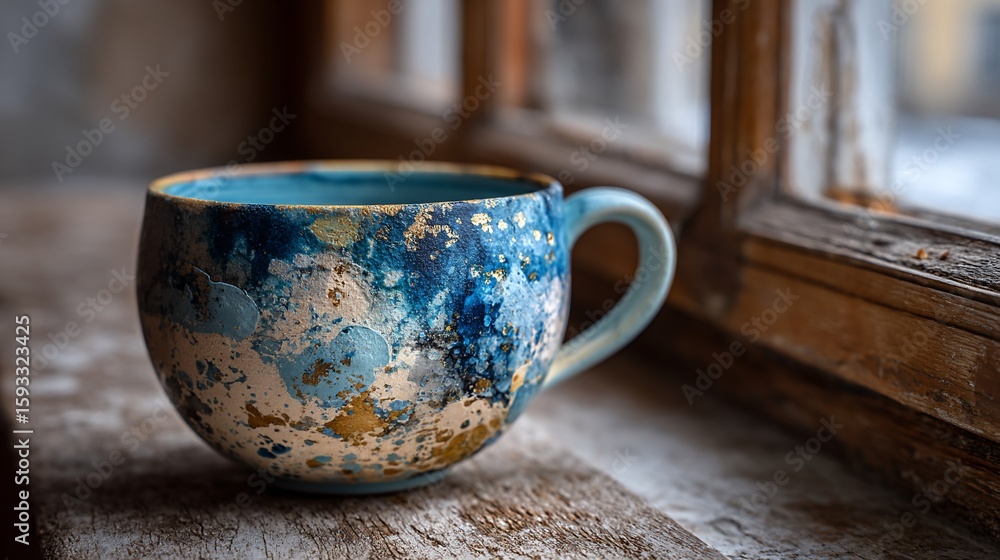 Fototapeta premium Decorative ceramic mug by window