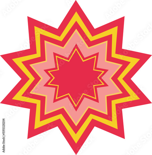 Multilayered star shape with red pink and yellow vibrant colors geometric vector illustration for design and decoration purposes 