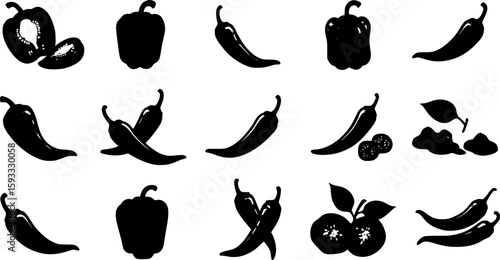 Hot chili paper icon set vector on white background. hot pepper, paprika vector illustraion
