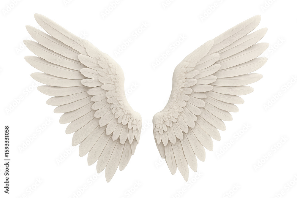 Naklejka premium Soaring white wings expanding dramatically, symbolizing boundless freedom against clean transparent backdrop