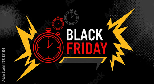 Black Friday deals Catchy promotional art with timer clocks to encourage urgency, tempting customers to buy faster.
