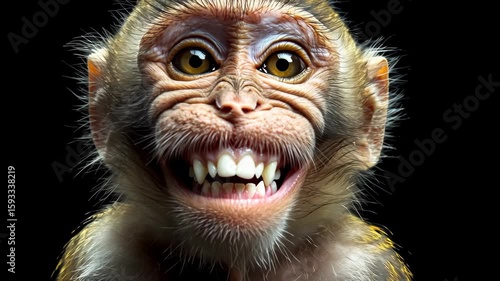 Close-Up of a Monkey Smiling with Teeth Visible