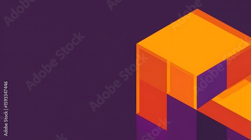 Abstract Geometric Orange Purple Cube Design Background