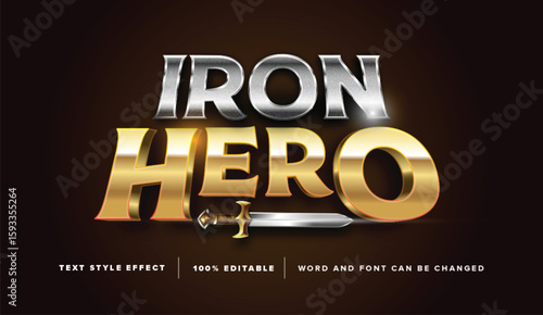 Editable text effect vector graphic of Iron Hero with sword , perfect for movie title, game title, etc.