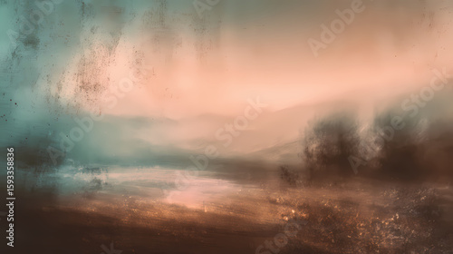 A soft, blurry abstract composition with muted tones of sepia, dusty rose, and faded teal. the image resembles an old photograph partially erased by time, with swirling textures. erased boundary.