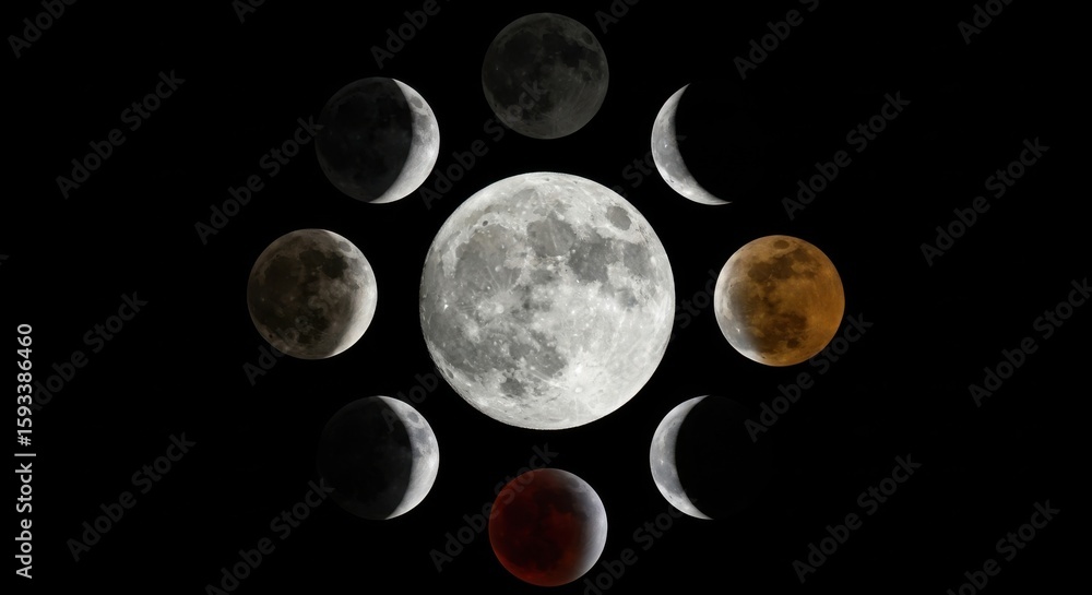 Obraz premium Lunar phases and eclipse progression displayed in a circular arrangement