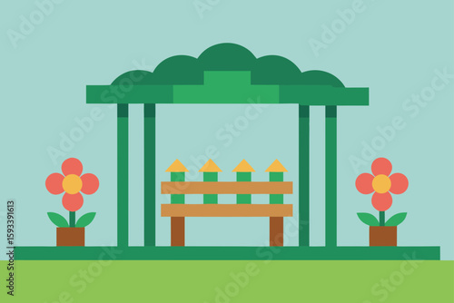 Charming garden gazebo with flowers and fence