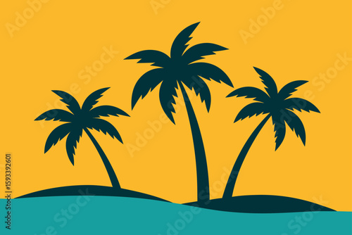 Tropical palm trees silhouette against a vibrant orange sky