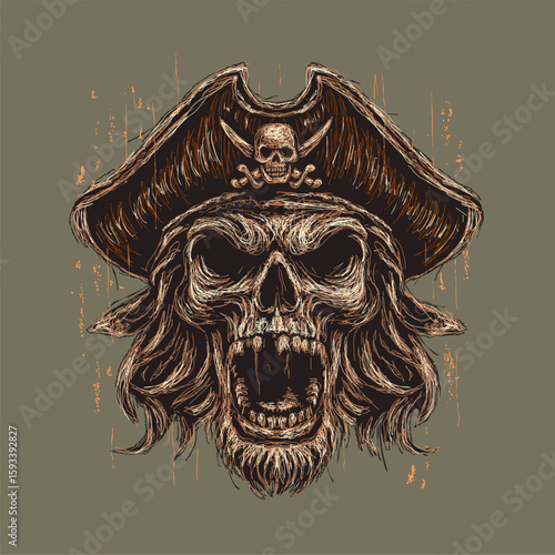The scribble art illustration of skull wearing pirates hat image vector is perfect for your printable t-shirt,poster,banner and also suitable for other stuffs
