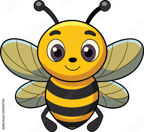A delightful cartoon bumble bee design with bold lines and bright colors, ideal for children's media or a playful honey themed graphic.