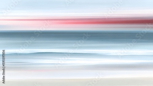 Abstract Seascape Painting Pink Sky Ocean Beach