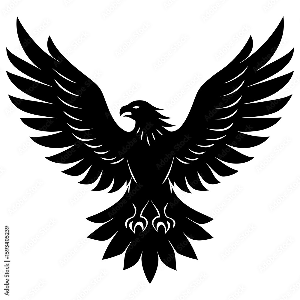 Fototapeta premium Black silhouette of an eagle with wings spread wide
