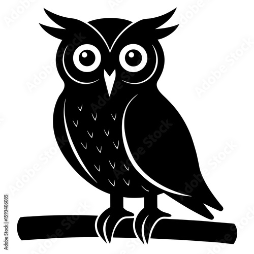 Stylized black silhouette of an owl perched on a branch