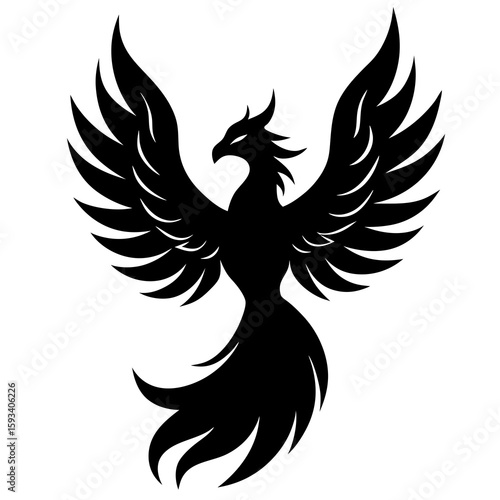Majestic black phoenix silhouette with wings spread