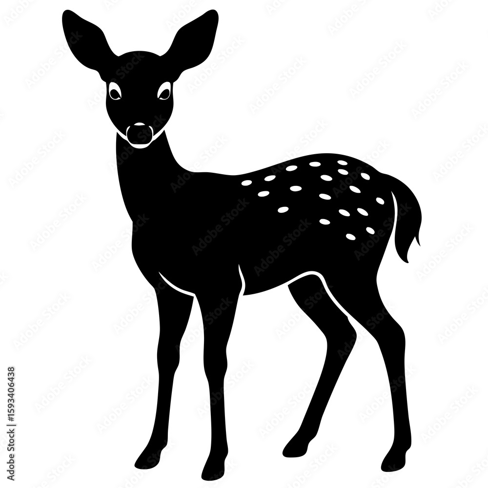 Adorable black fawn silhouette with white spots standing Adorable black fawn silhouette with white spots standing