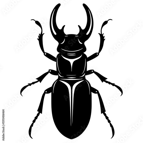 Stylized black silhouette of a stag beetle