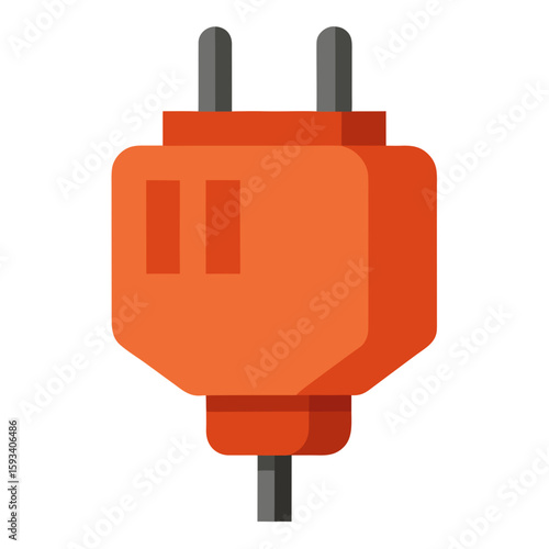 Orange electrical plug with two grey prongs and a cable