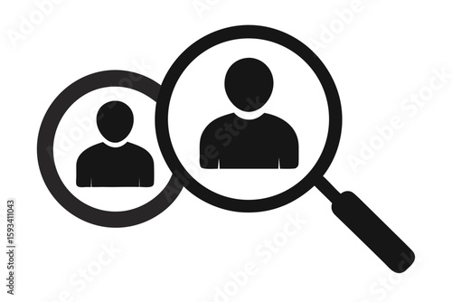 Vector magnifying glass icon symbolizing people in business, teamwork, and social communication