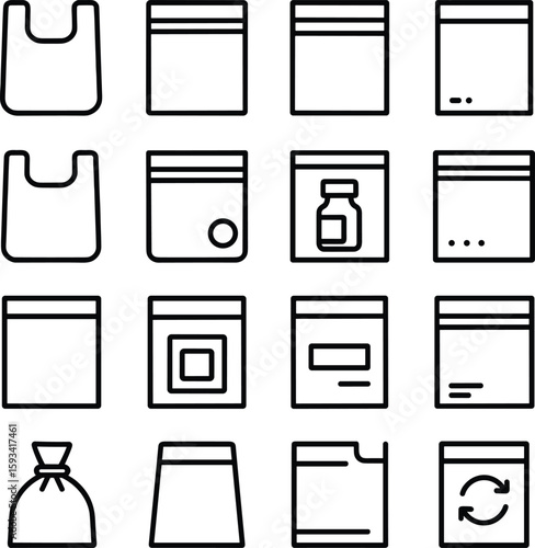 Simple Outline Package Bag Collection of Container and Pouch Icons