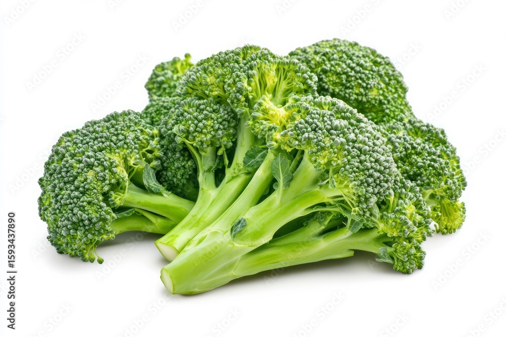 Fresh broccoli florets on solid white background. AI generated Fresh broccoli florets on solid white background. AI generated