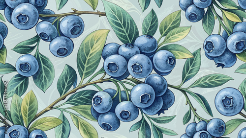 Vector illustration seamless pattern blueberry pattern for printing on fabric or wallpaper.