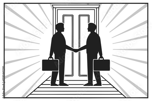 Silhouette and Line Art Illustrations of Justice,
 Scandal, and Political Corruption Concepts