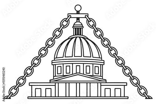 Silhouette and Line Art Illustrations of Justice,
 Scandal, and Political Corruption Concepts