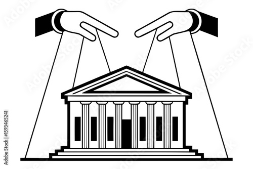 Silhouette and Line Art Illustrations of Justice,
 Scandal, and Political Corruption Concepts