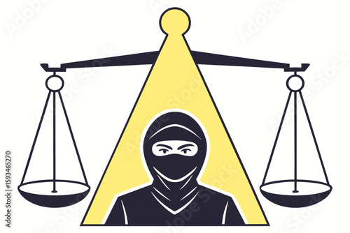Silhouette and Line Art Illustrations of Justice,
 Scandal, and Political Corruption Concepts