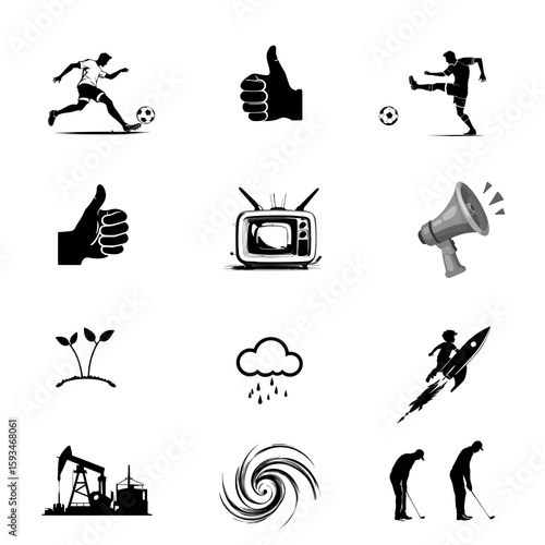 Black Silhouette Icons Collection – Sports, Nature & Energy Vector Set