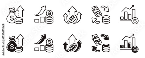 business growth dollar arrow icon line set financial money cash flow income up and down sales chart success economy signs vector illustration