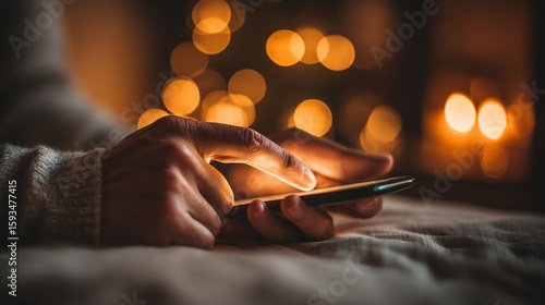 Hands using a phone at night