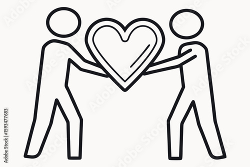 Two Figures Holding Heart Icon Black Outline love symbol