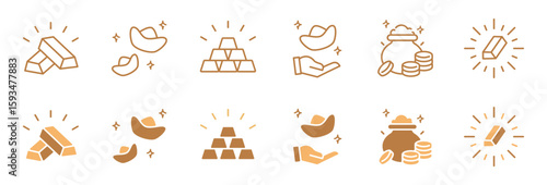 business gold bar icon line set luxury ingot metal gold mine investment finance wealth savings signs vector illustration