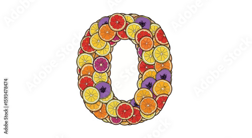 Vector letter o fruit slices citrus fruits colorful fruit art healthy eating vitamin c alphabet design one hundred