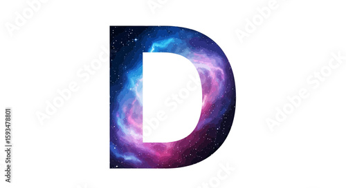 Vector letter d galaxy space nebula cosmic alphabet typography design for branding and decoration element