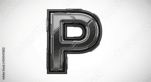 Vector download metallic letter p vector illustration futuristic font design for graphic design and typography use