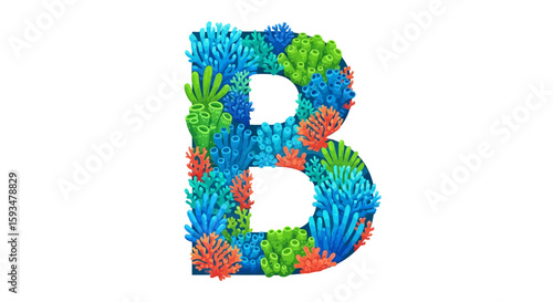 Vector letter b coral reef alphabet ocean sea life underwater marine biology aquatic ecosystem education art design