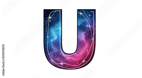 Vector letter u galaxy space themed alphabet initial design for educational resources and creative projects use