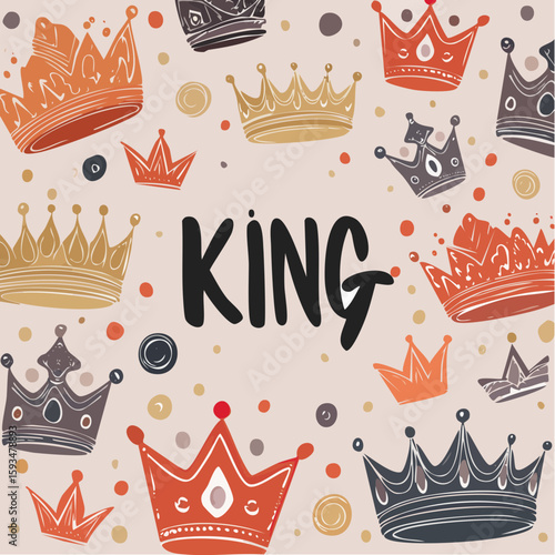 Colorful Hand Drawn Crowns Surrounding King Text