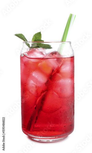Wallpaper Mural Tasty cherry soda water with ice cubes and mint isolated on white Torontodigital.ca