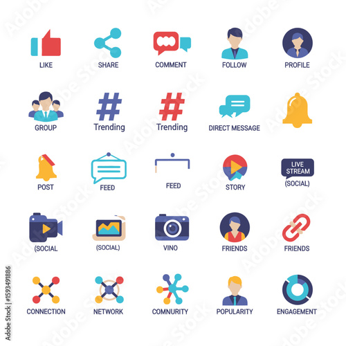 Collection of social media icons on a white background layout